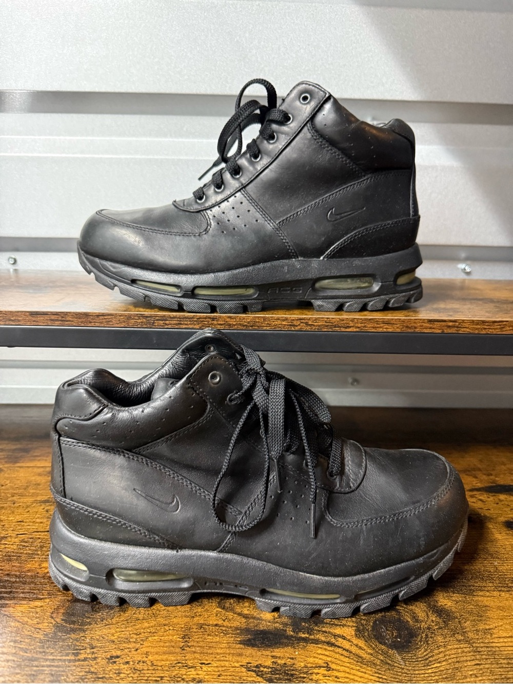 Nike ACG Air Max Goadome Boots Mens 9.5 Triple Black Leather Waterproof Work